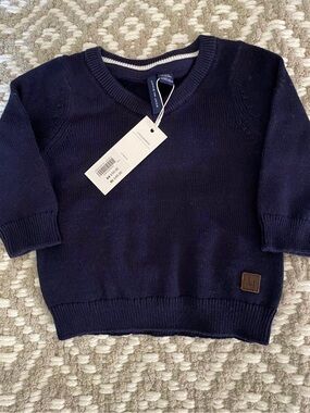 NWT Janie and Jack Navy Blue V-Neck Knit Sweater